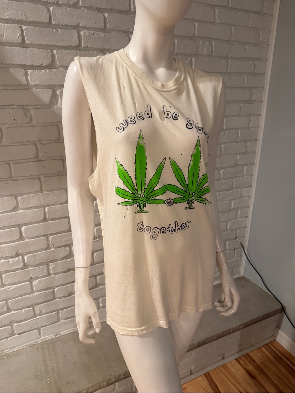 UNIF “Weed Be Good Together” Graphic Tank Top Cream Size S Festival Y2K NWOT - Picture 7 of 12
